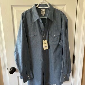 Ely Cattleman Chambray Blue Button-Up Shirt